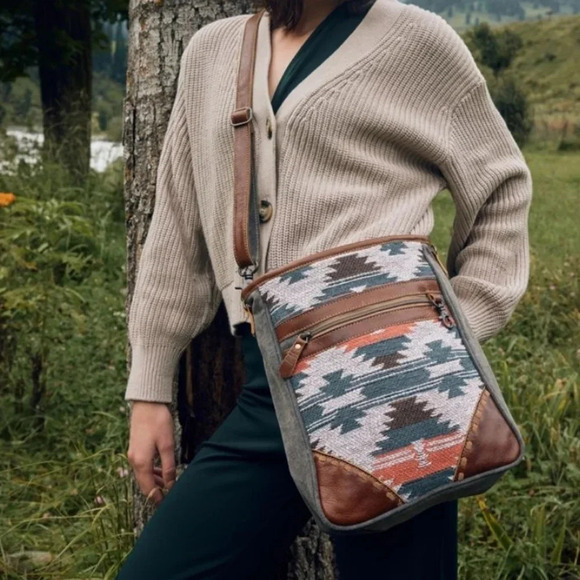 Myra Bag Handbags - Myra Bag Boho Leather & Canvas Shoulder Bag New